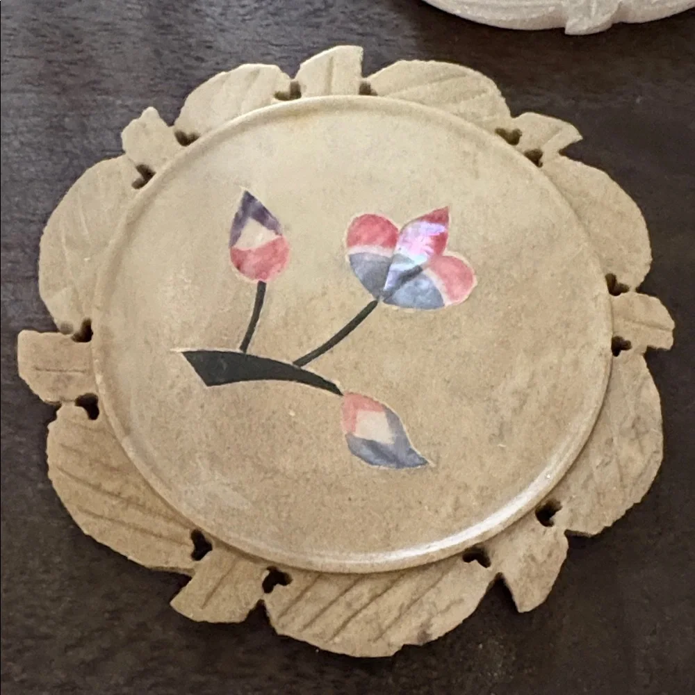 Floral Inlay Coasters Set of 4